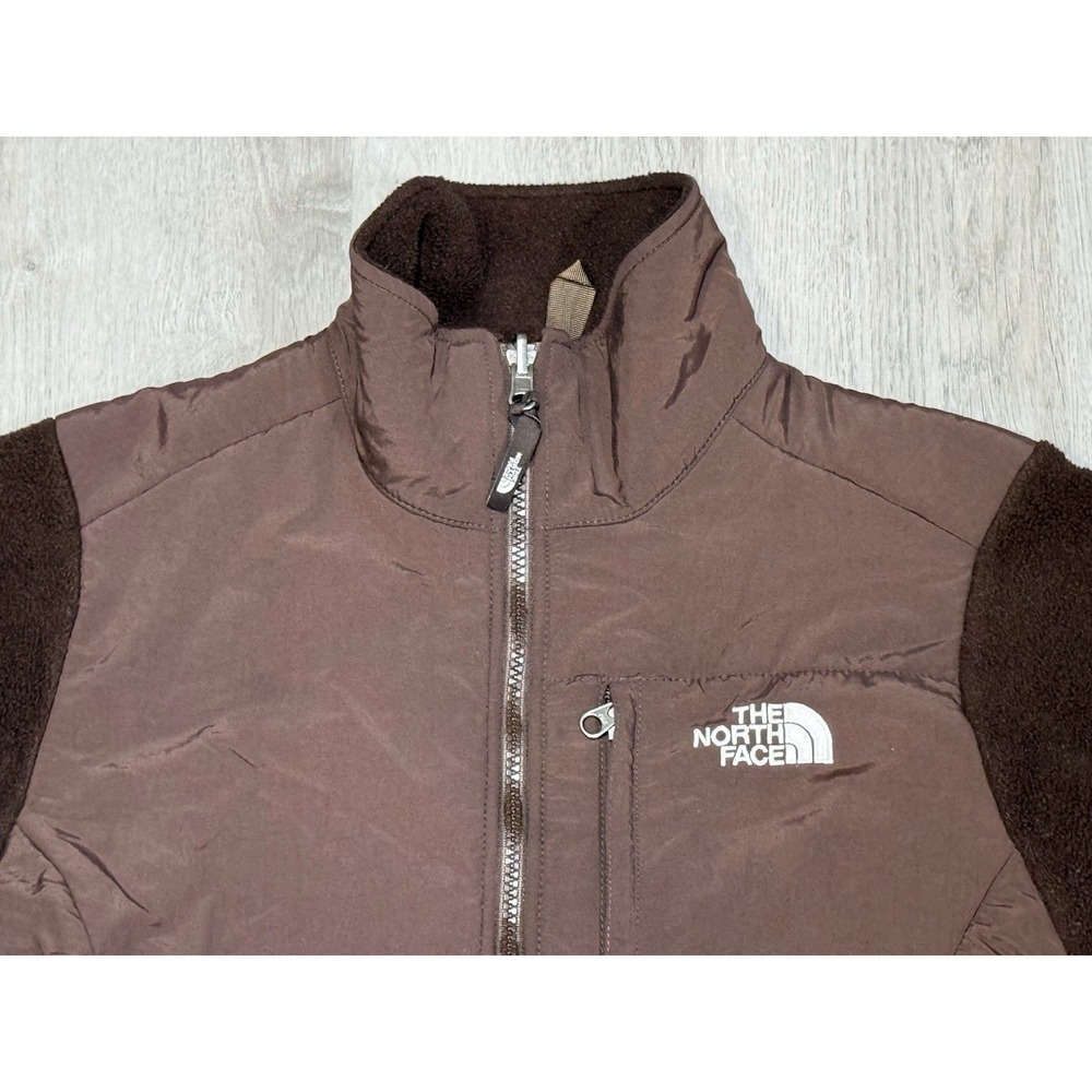 The North Face Denali Jacket Womens Small Brown Full Zip Mock Neck Fleece Logo - Picture 2 of 10